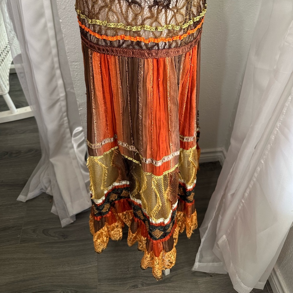 🤎🧡 Bohemian Orange brown Midi Maxi Festival boho Skirt size Small - Picture 9 of 11